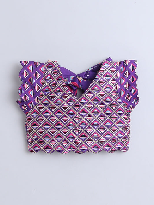 Purple Geometric & Floral Printed Lehenga Choli Set for Girls