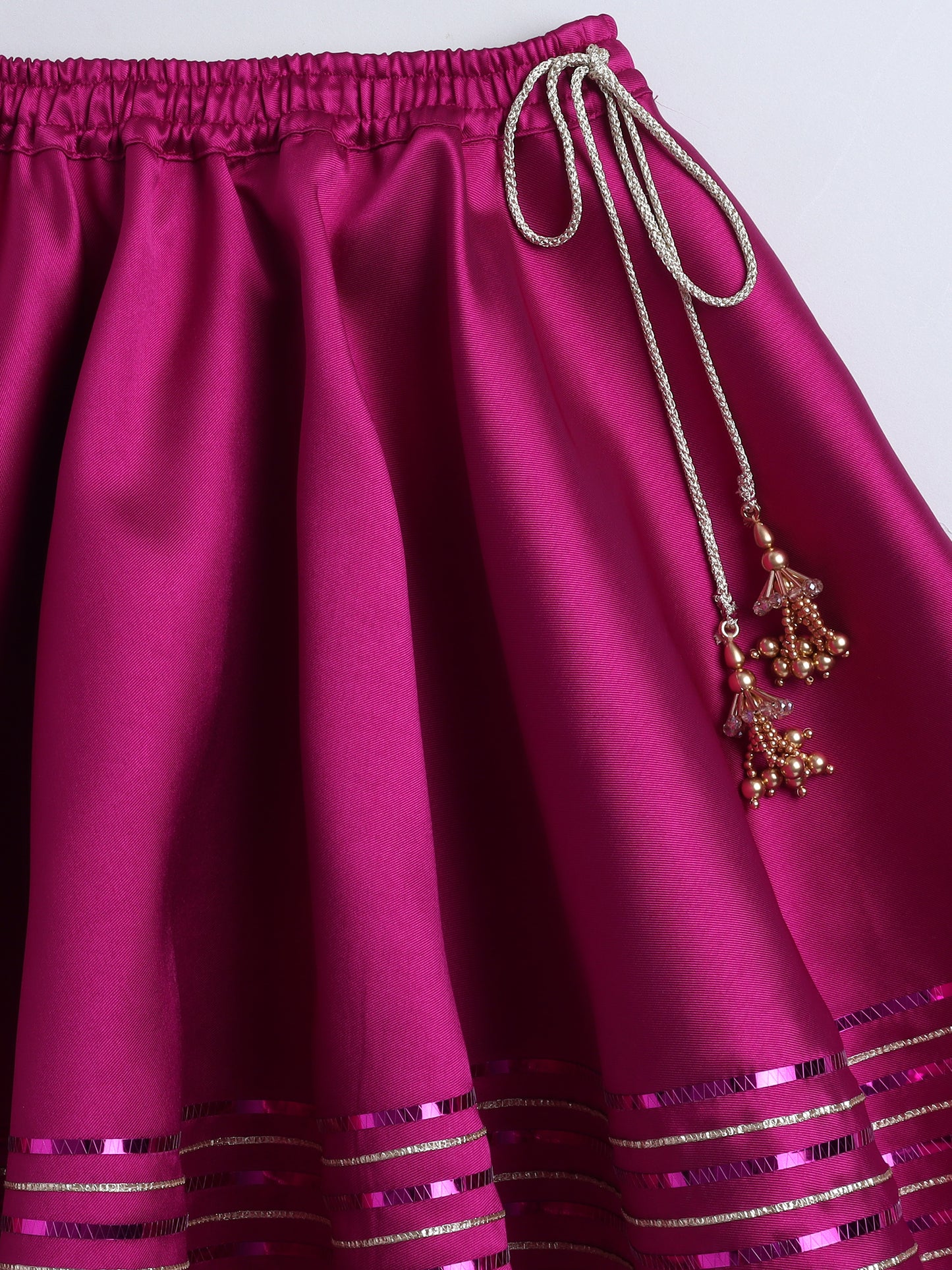 Magenta Twill Organza Lehenga Choli Set For Girls