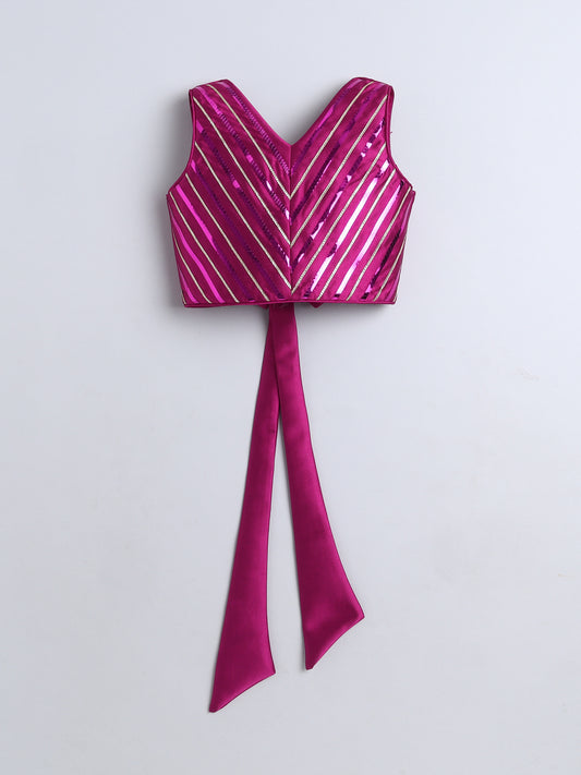 Magenta Twill Organza Lehenga Choli Set For Girls