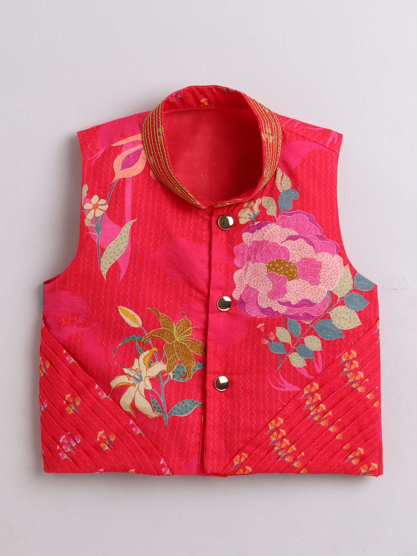 Pink Printed Kurta And Jacket for Boys
