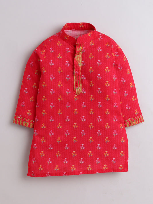 Pink Printed Kurta And Jacket for Boys