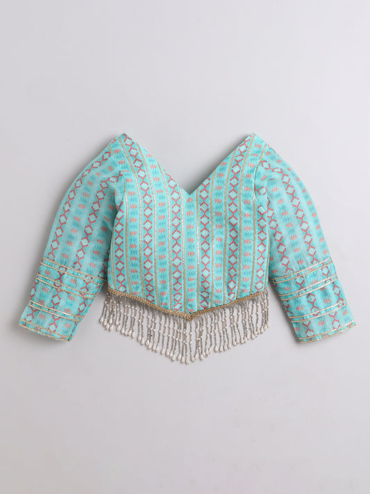 Light Aqua Blue Chanderi Lehenga Choli Set for Girls