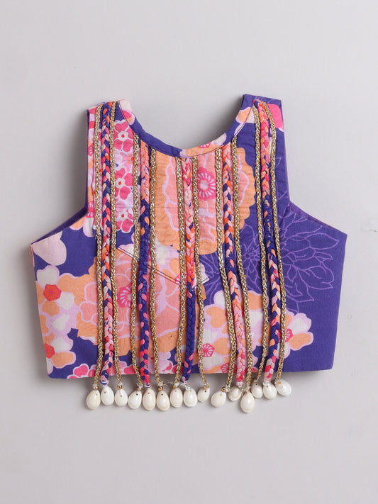 Girls Purple Floral Cotton Lehenga For Girls - funlittleones.com