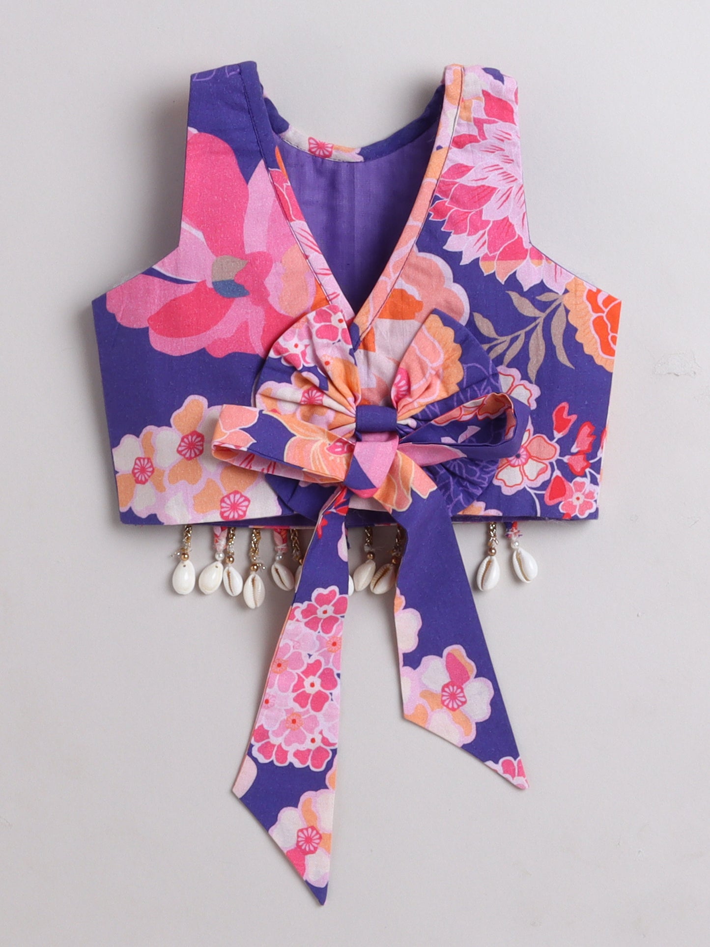 Girls Purple Floral Cotton Lehenga For Girls - funlittleones.com