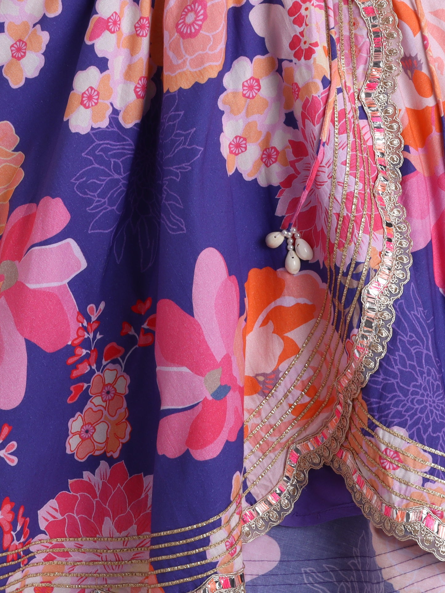 Girls Purple Floral Cotton Lehenga For Girls - funlittleones.com