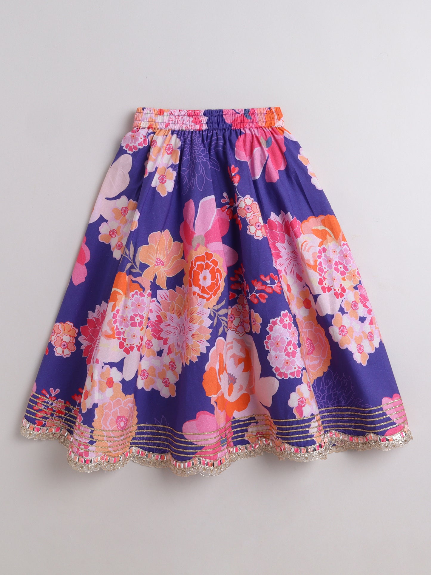 Girls Purple Floral Cotton Lehenga For Girls - funlittleones.com