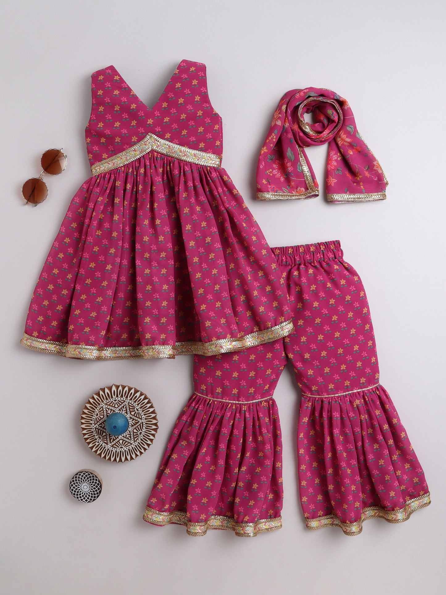 Pink Floral Sharara Set for Girls