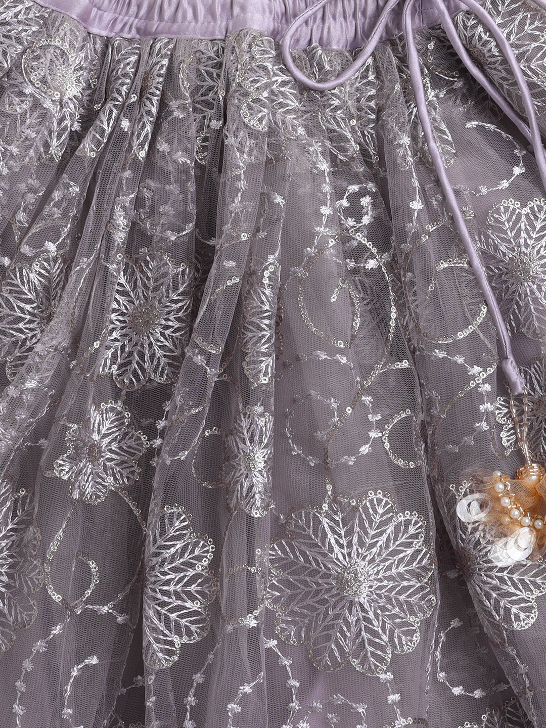 Lavender Net Embroidered Lehenga Choli Set For Girls