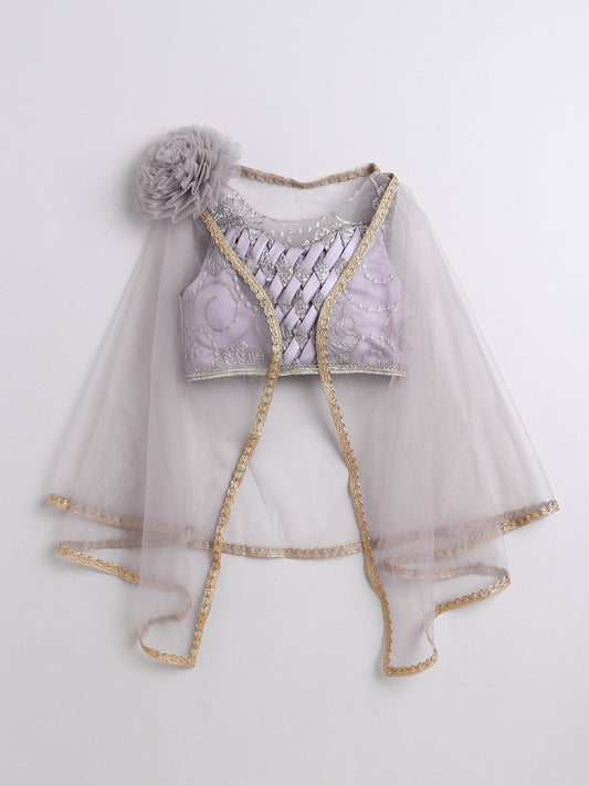 Lavender Net Embroidered Lehenga Choli Set For Girls