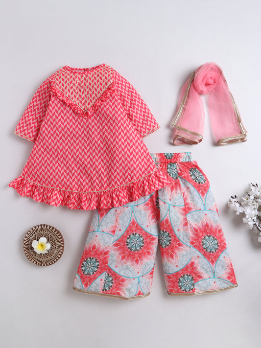 Cotton Blossom Kurta With Flared Bottom For Girls