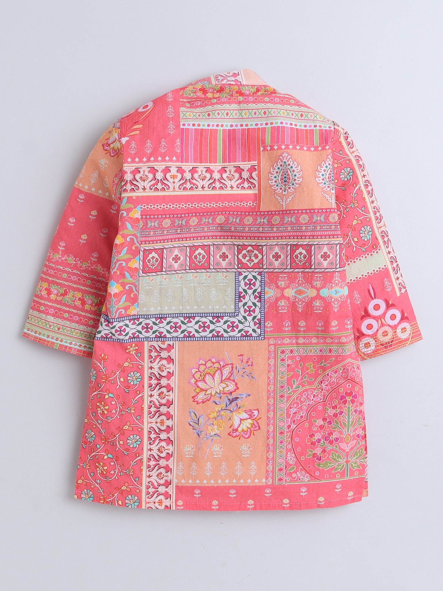 Vibrant Coral Printed Asymmetrical Jacket & White Pajama Set for Boys - funlittleones.com