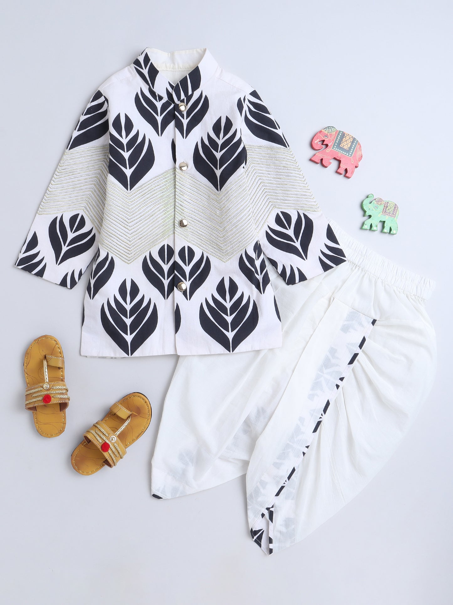 Elegant Black & White Jacket with Dhoti Set for Boys - funlittleones.com