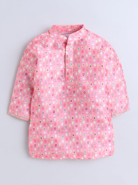 Pink Floral Printed Kurta Pajama Set for Boys