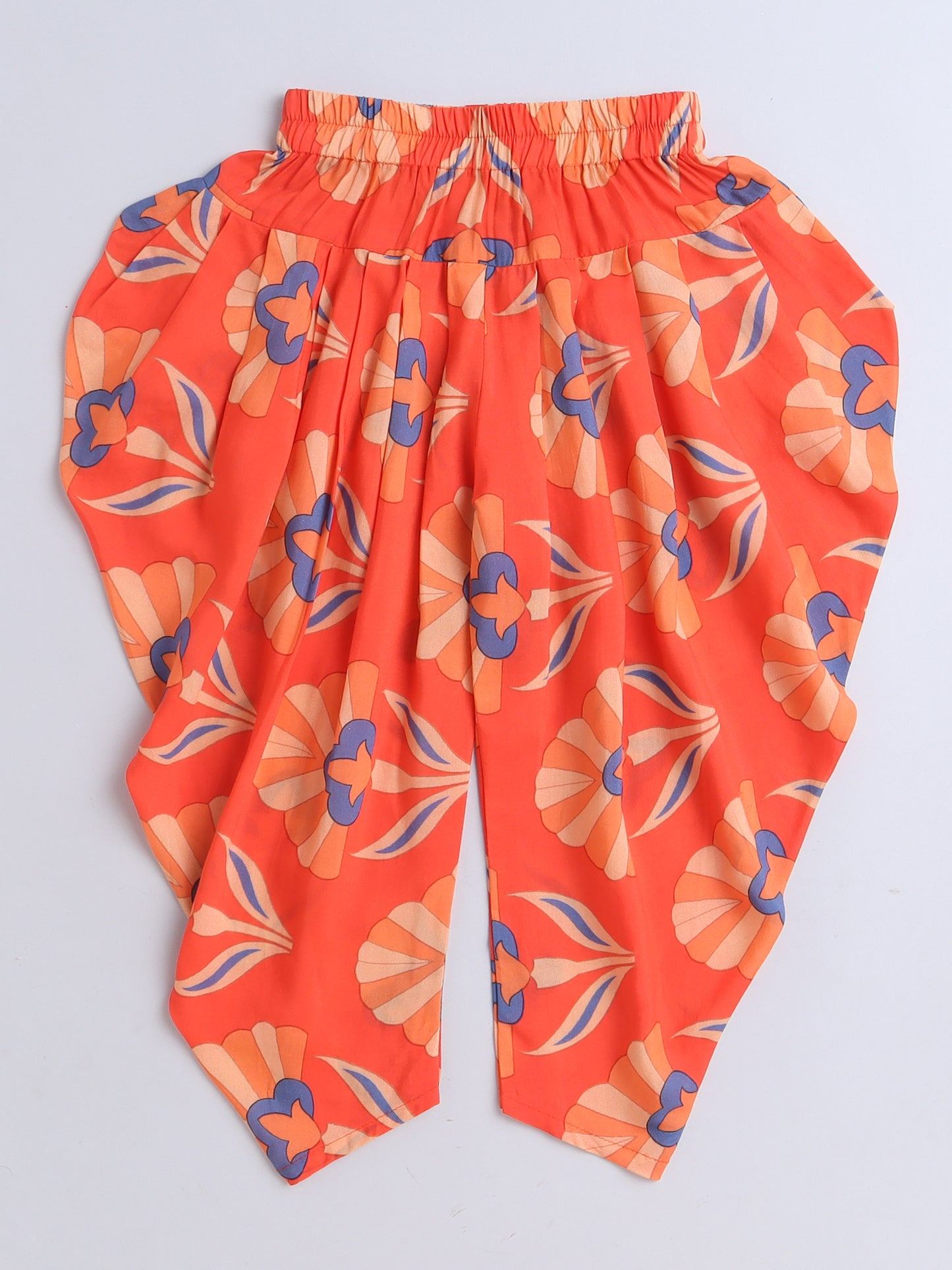 Orange Floral Print Kurta Set For Girls