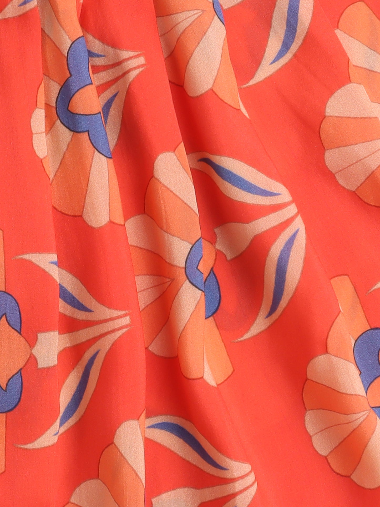 Orange Floral Print Kurta Set For Girls