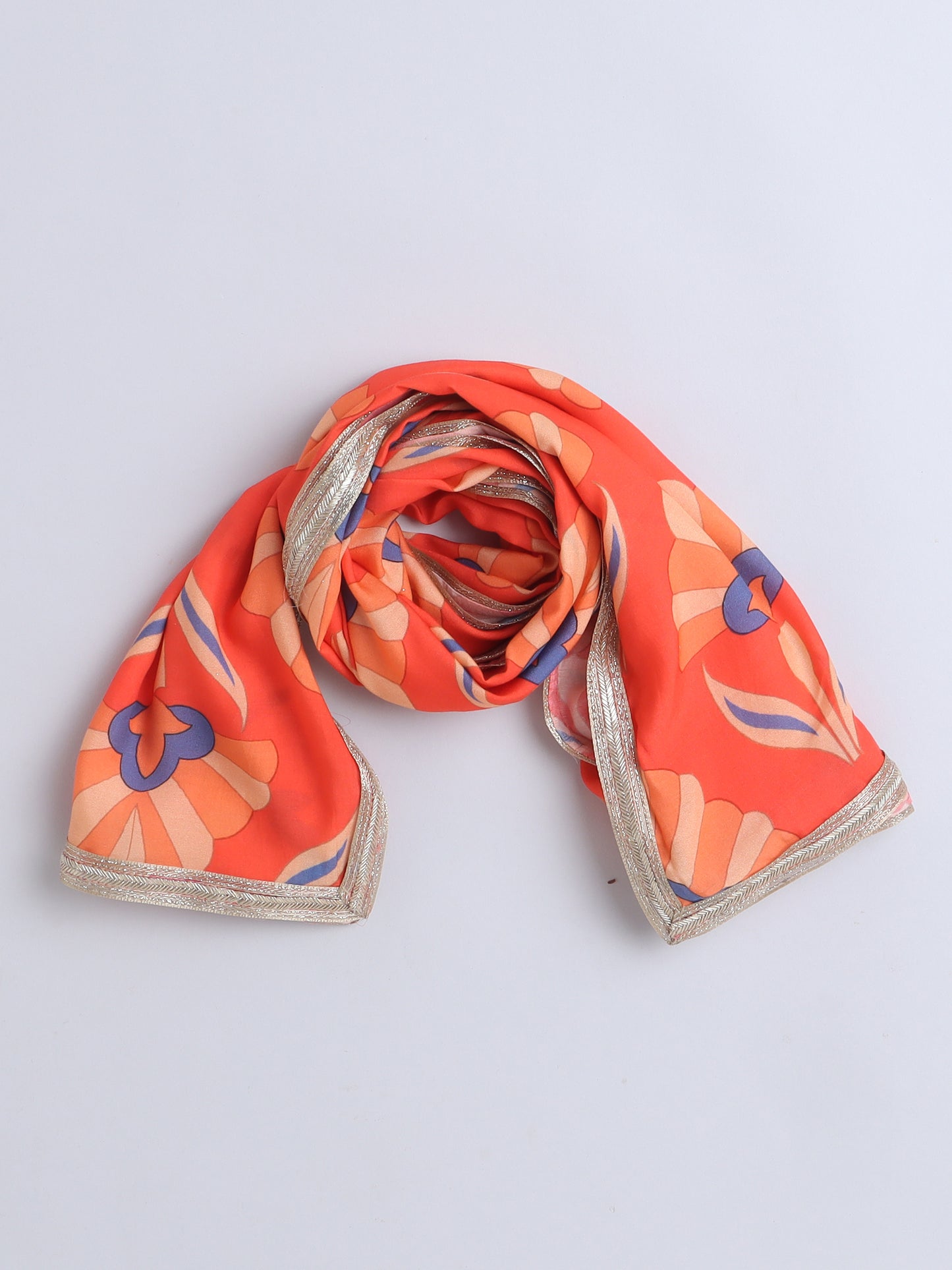 Orange Floral Print Kurta Set For Girls