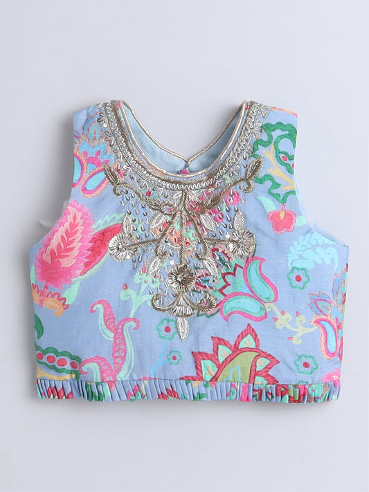 Floral Embroidered Blue Lehenga & Blouse Set For Set