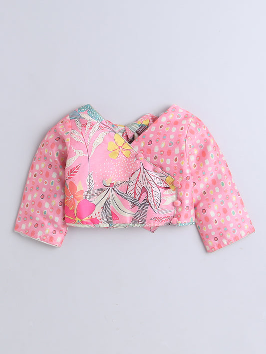 Pink Floral Printed Lehenga Choli Set for Girls