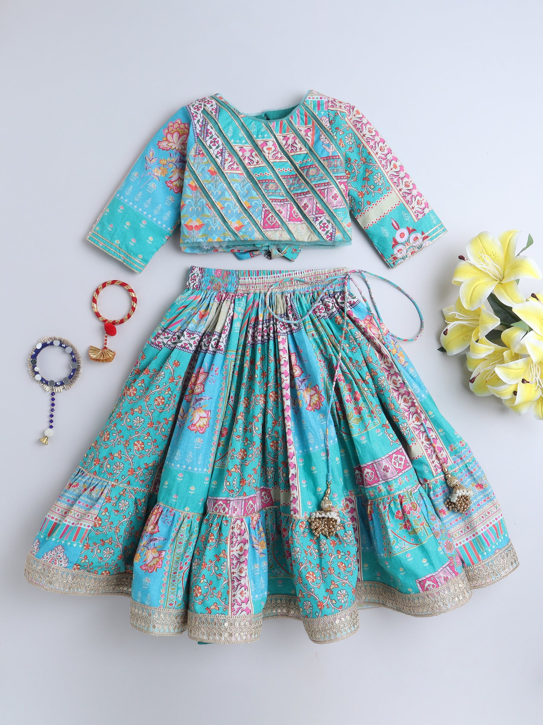 Turquoise Lehenga Choli set For Girls – funlittleones.com