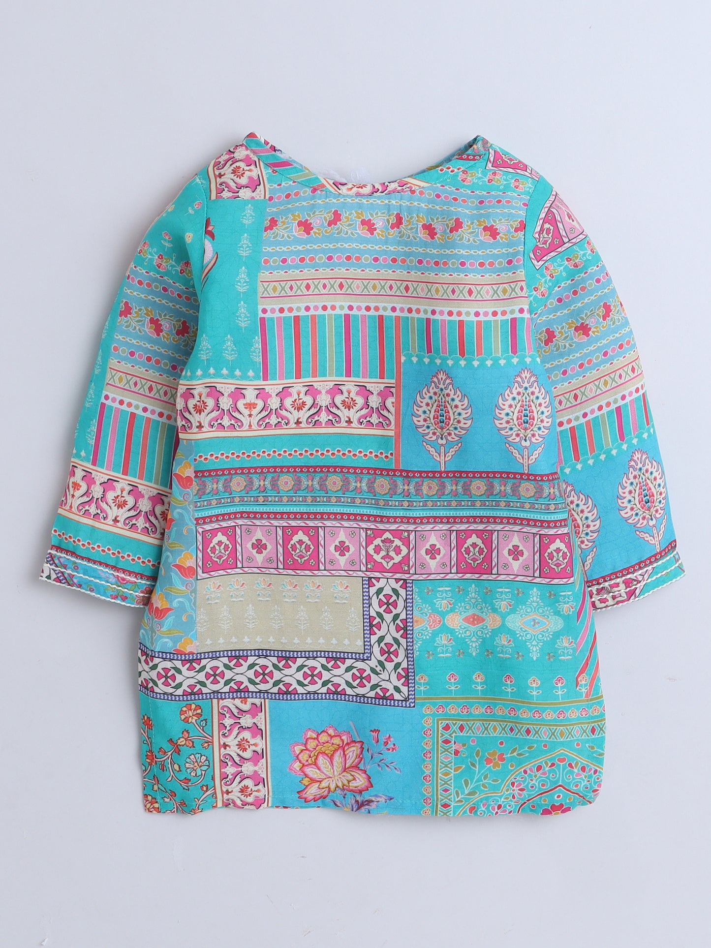 Turquoise Printed Kurta Pajama Set for Girls | Festive Ethnic Wear with Dupatta | All Ages
