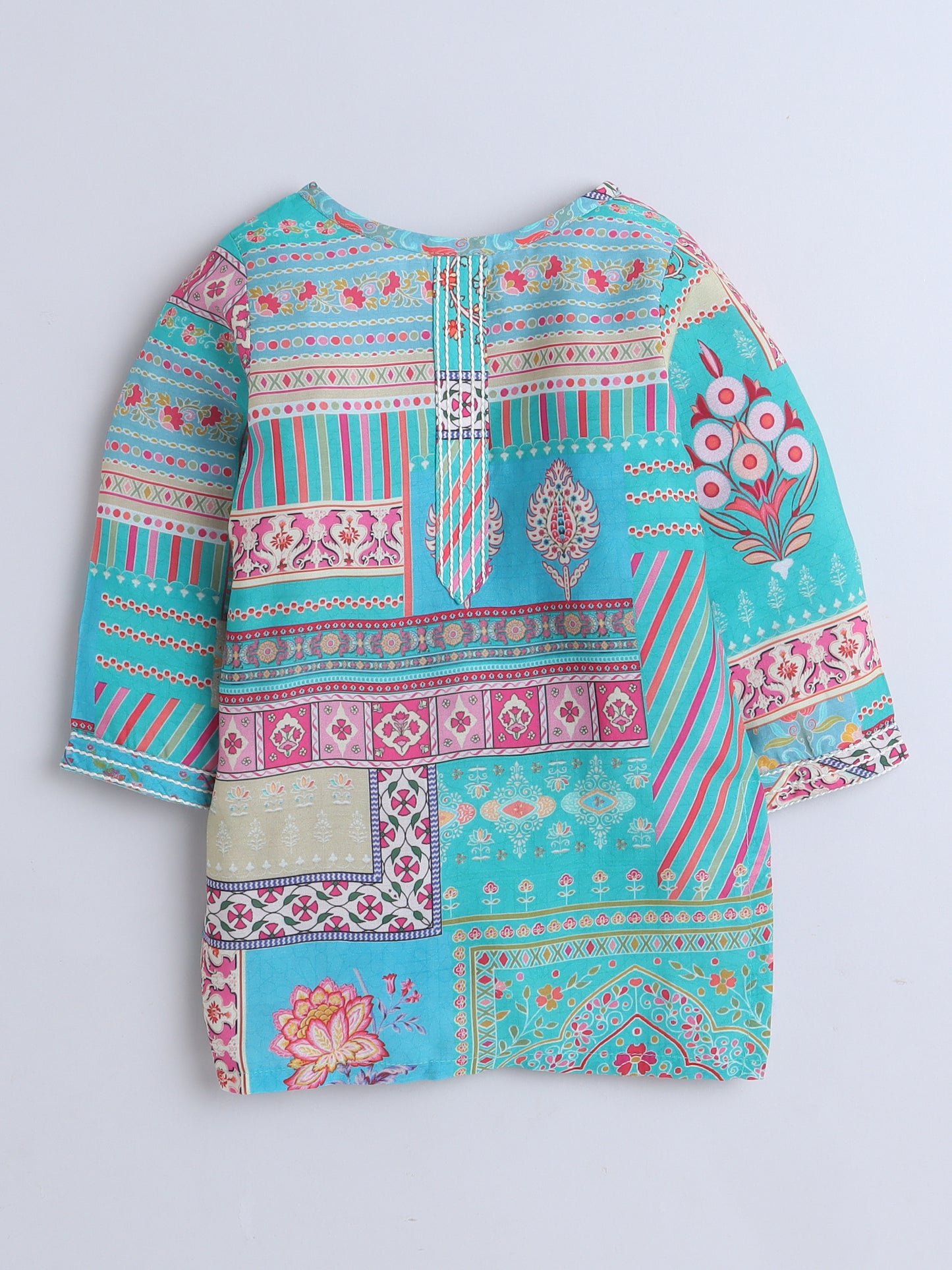 Turquoise Printed Kurta Pajama Set for Girls | Festive Ethnic Wear with Dupatta | All Ages