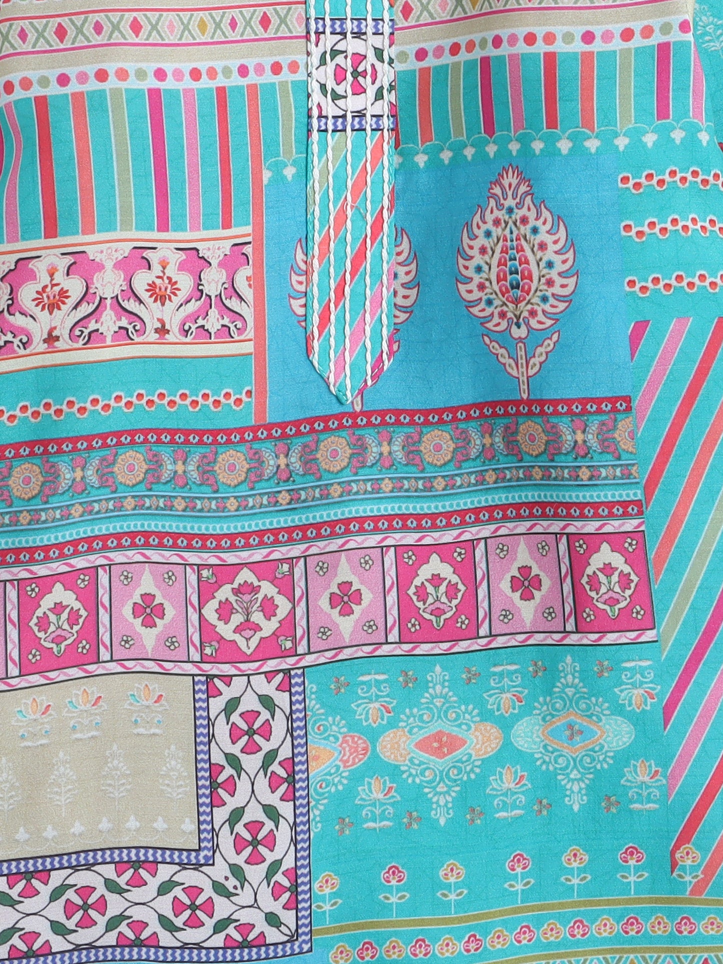 Turquoise Printed Kurta Pajama Set for Girls | Festive Ethnic Wear with Dupatta | All Ages