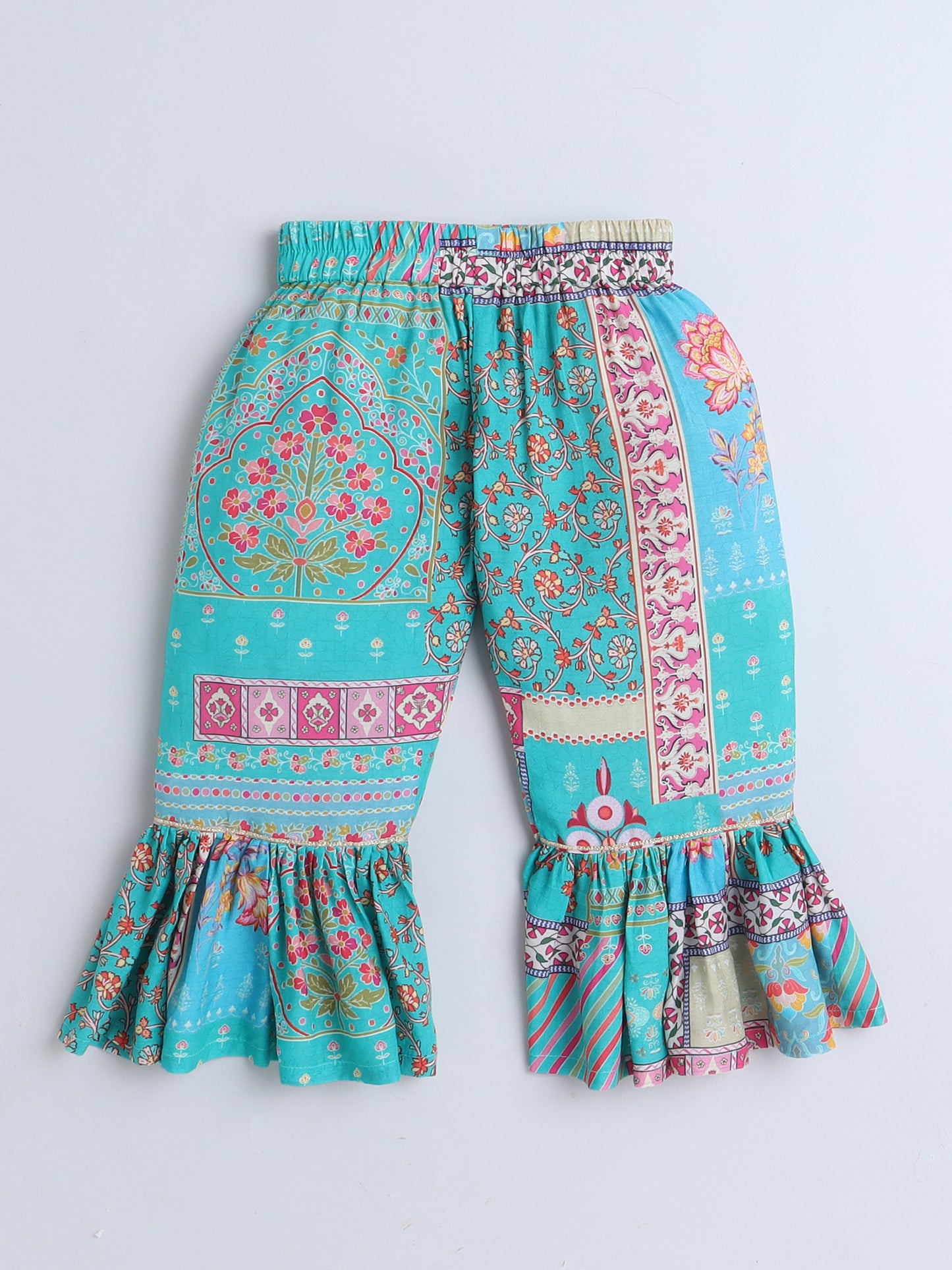Turquoise Printed Kurta Pajama Set for Girls | Festive Ethnic Wear with Dupatta | All Ages