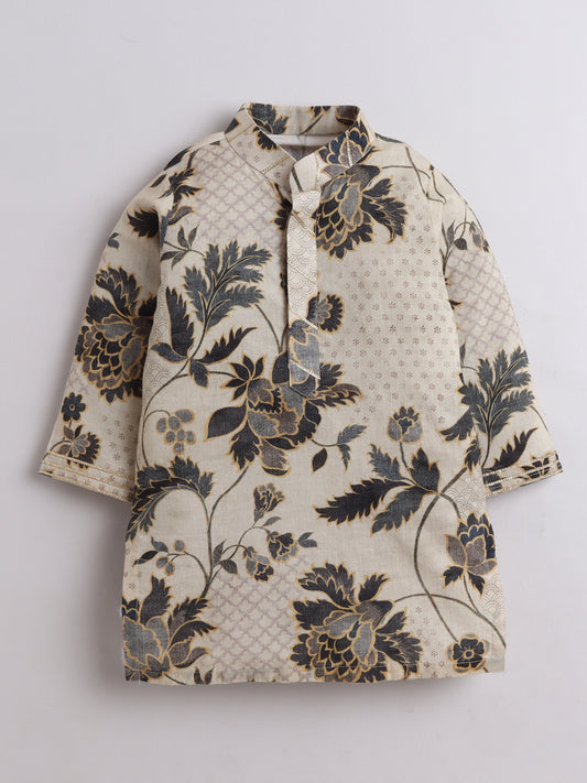 Floral printed kurta for boys detailed with gota work. outfit by fun little ones