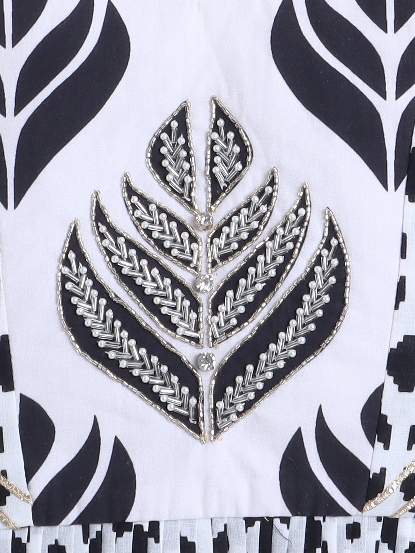 Elegant Lehenga Choli with intricate silver embroidery and a stylish leaf pattern