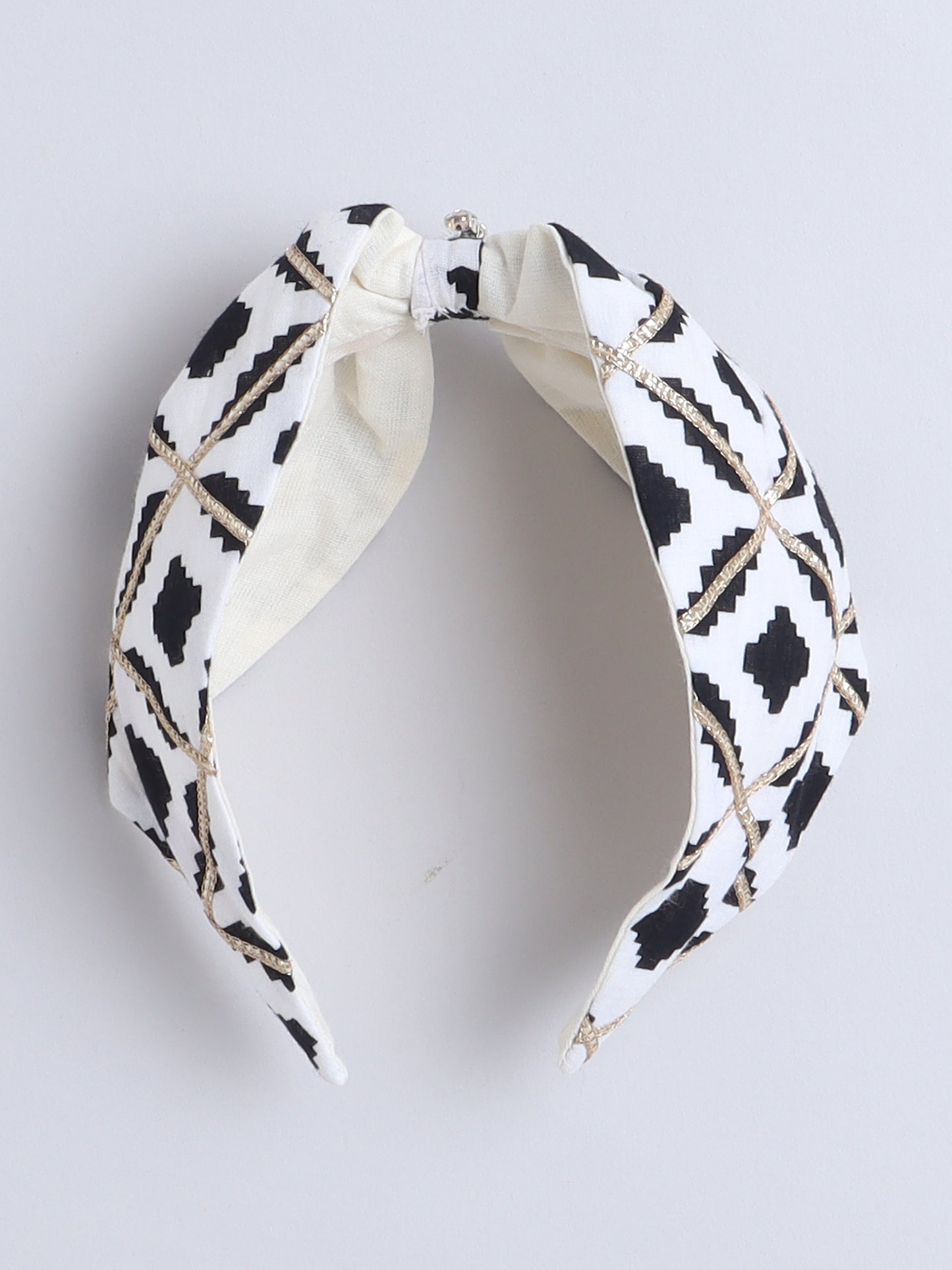 Stylish Black and White Headband with Geometric Patterns for Kids to Wear with Lehenga Choli