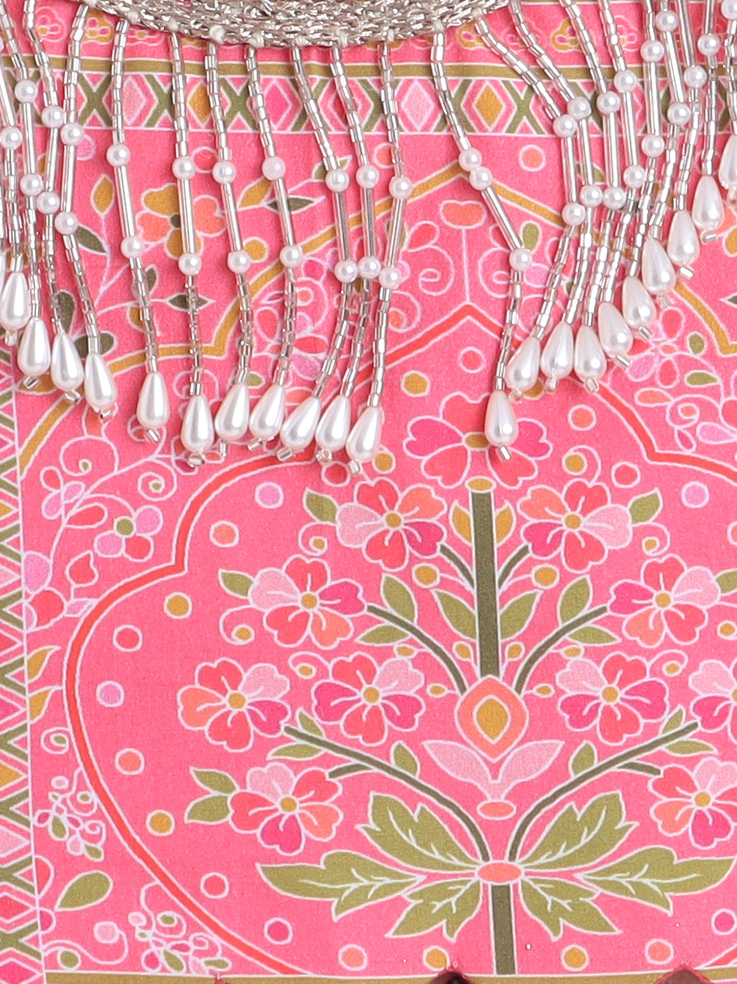 Colorful Floral Design on a Pink Lehenga Choli with Decorative Beading Details