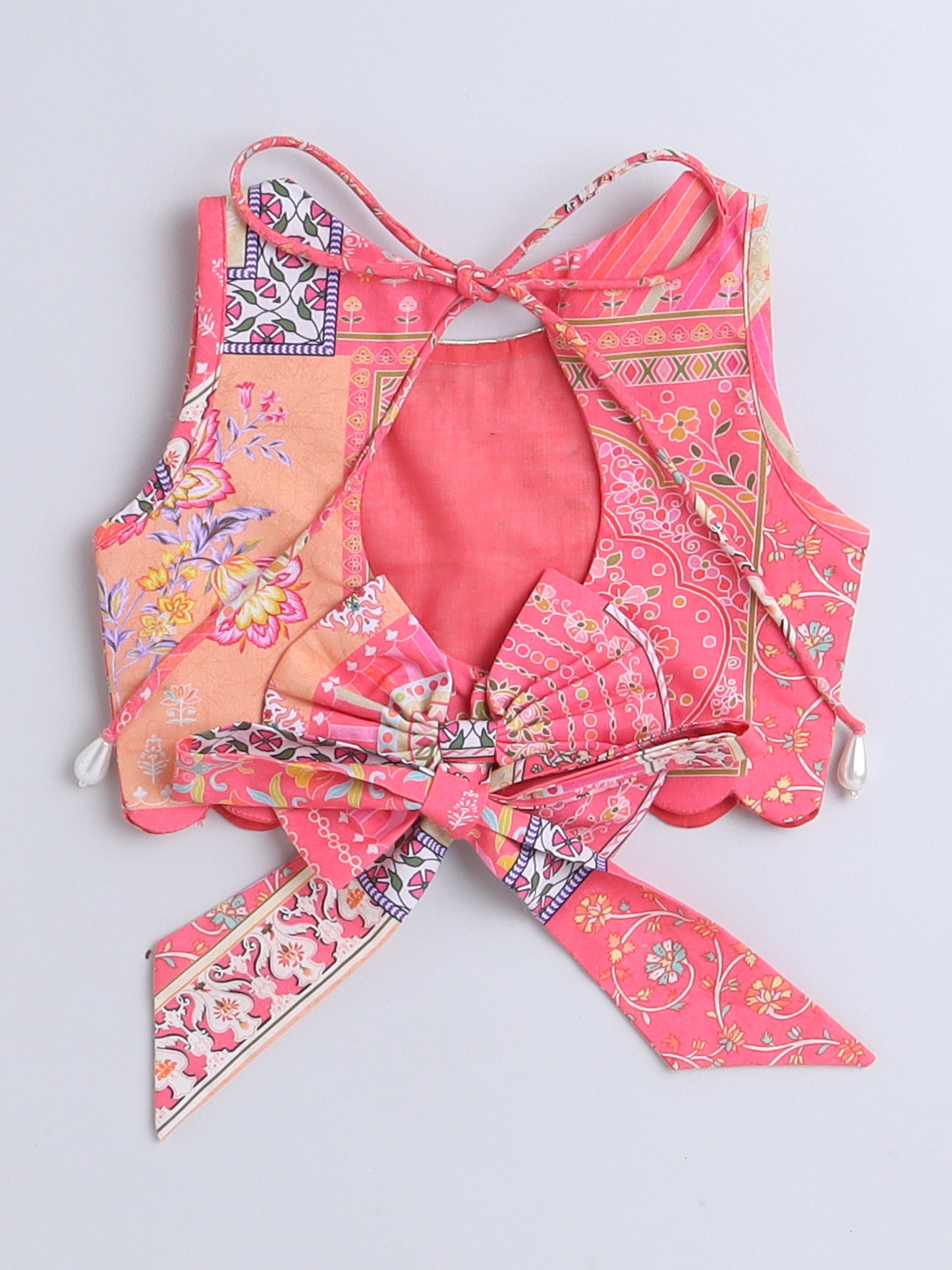 Colorful Baby Lehenga Choli Top with Floral Patterns and Bow for Festive Occasions