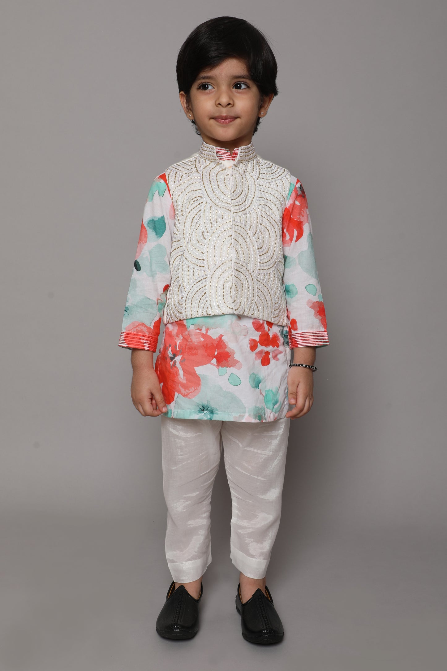 Boys Digital Printed kurta With Embroidered Jacket Set - funlittleones.com
