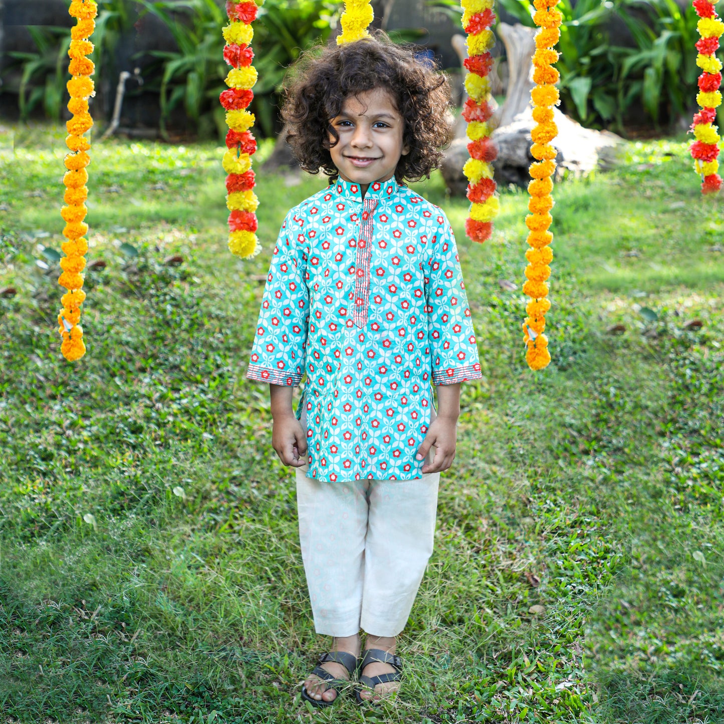 Boys Abla Print Green Kurta Pajama - funlittleones.com