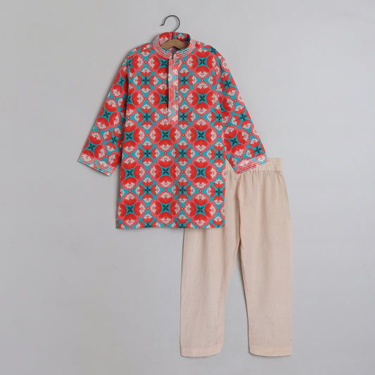 Thread Detailed Digital Printed Kurta With Pajama - funlittleones.com