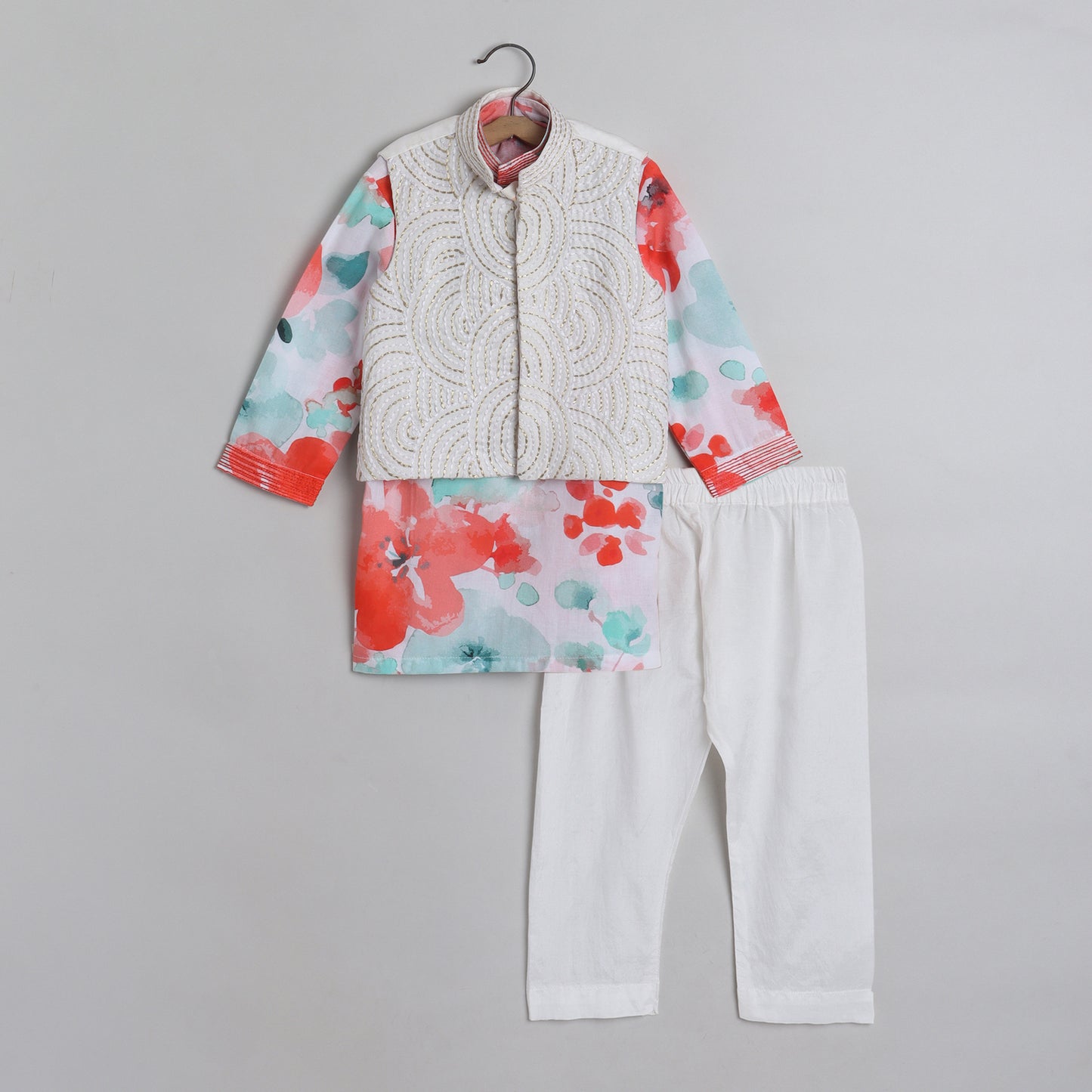 Boys Digital Printed kurta With Embroidered Jacket Set - funlittleones.com