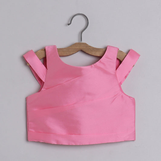 Gorgeous Baby Pink pleated Top And Exquisite Floral Leather Embroidered Lehenga With Matching Lace Dupatta - funlittleones.com