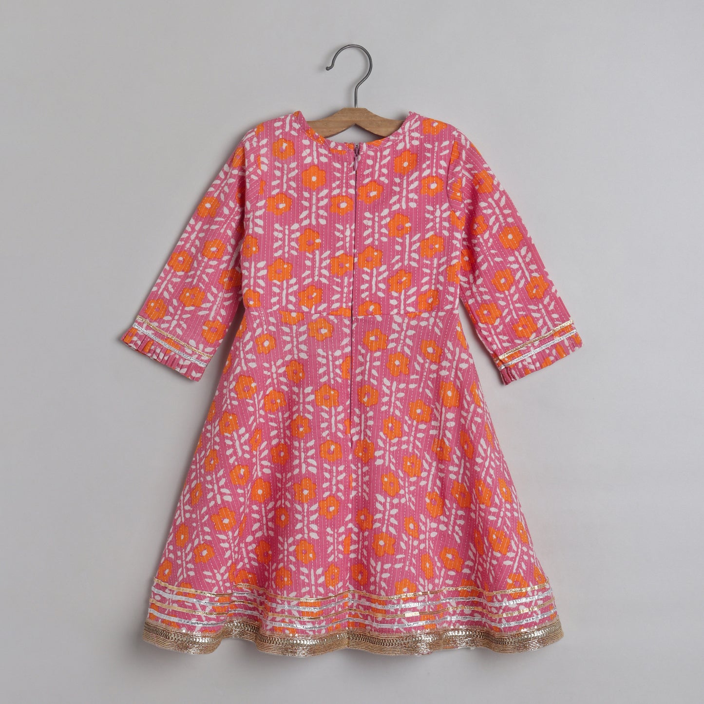 Thread And Gota Lace Detailed Floral Printed Kurti And Palazzo - funlittleones.com