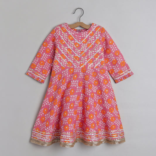 Thread And Gota Lace Detailed Floral Printed Kurti And Palazzo - funlittleones.com