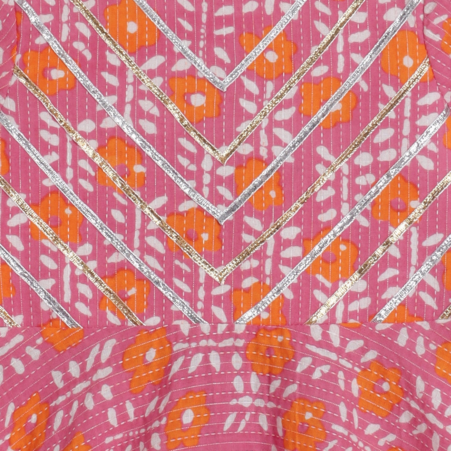 Thread And Gota Lace Detailed Floral Printed Kurti And Palazzo - funlittleones.com
