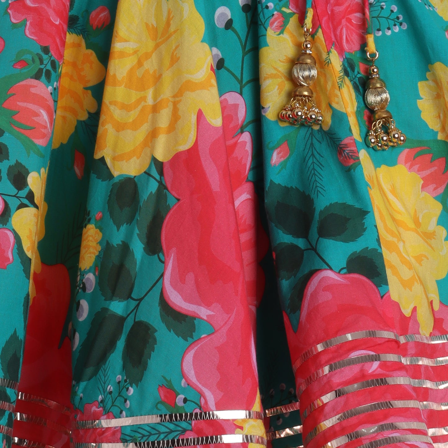 Holographic Lace Detailed Top And Multicolor Printed Lehenga - funlittleones.com
