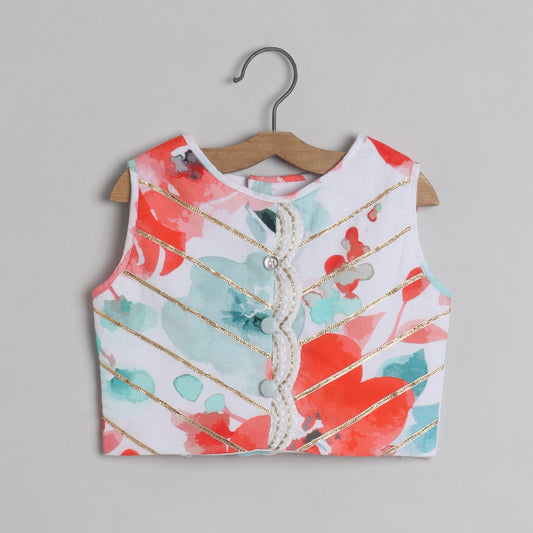 White Thread Detailed Gota Lace Work Top And Lehenga - funlittleones.com