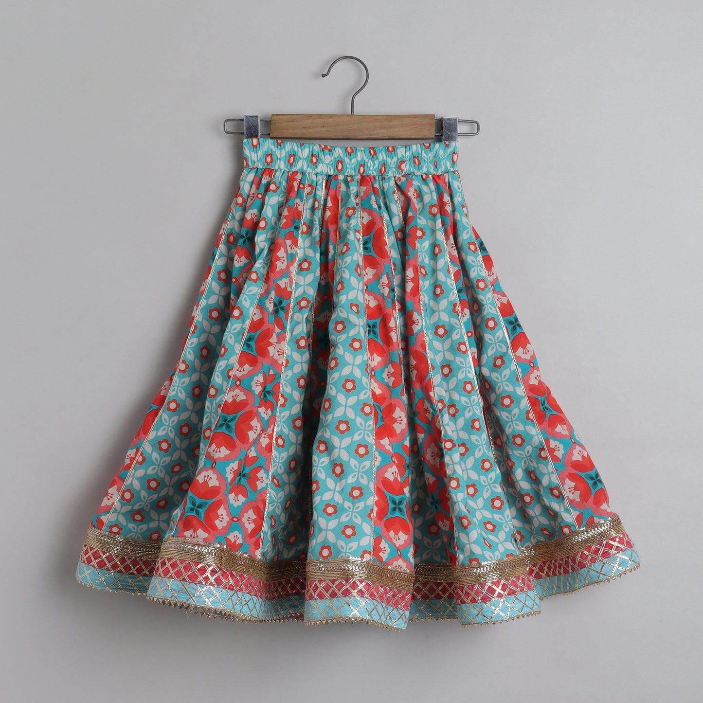 Faux Mirror Work Top With Gota Lace Work Lehenga - funlittleones.com