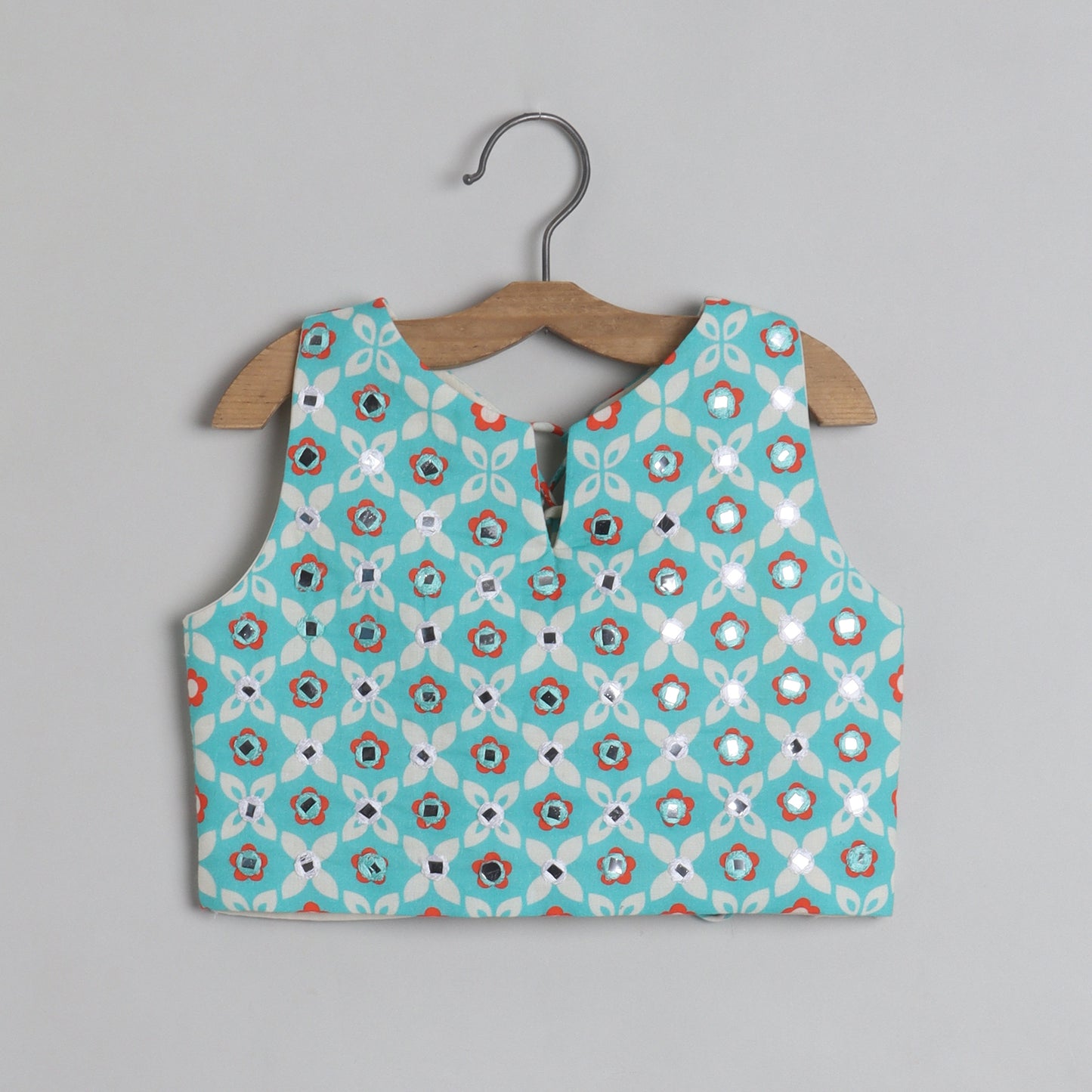 Faux Mirror Work Top With Gota Lace Work Lehenga - funlittleones.com