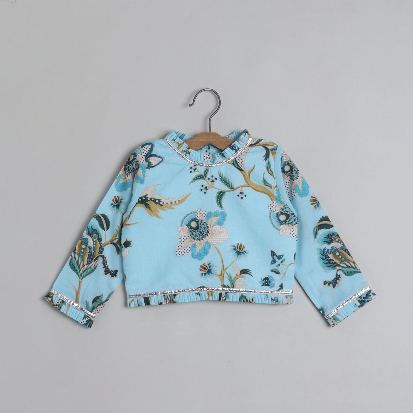Floral Printed And Pleated Frills Top With Lehenga - funlittleones.com