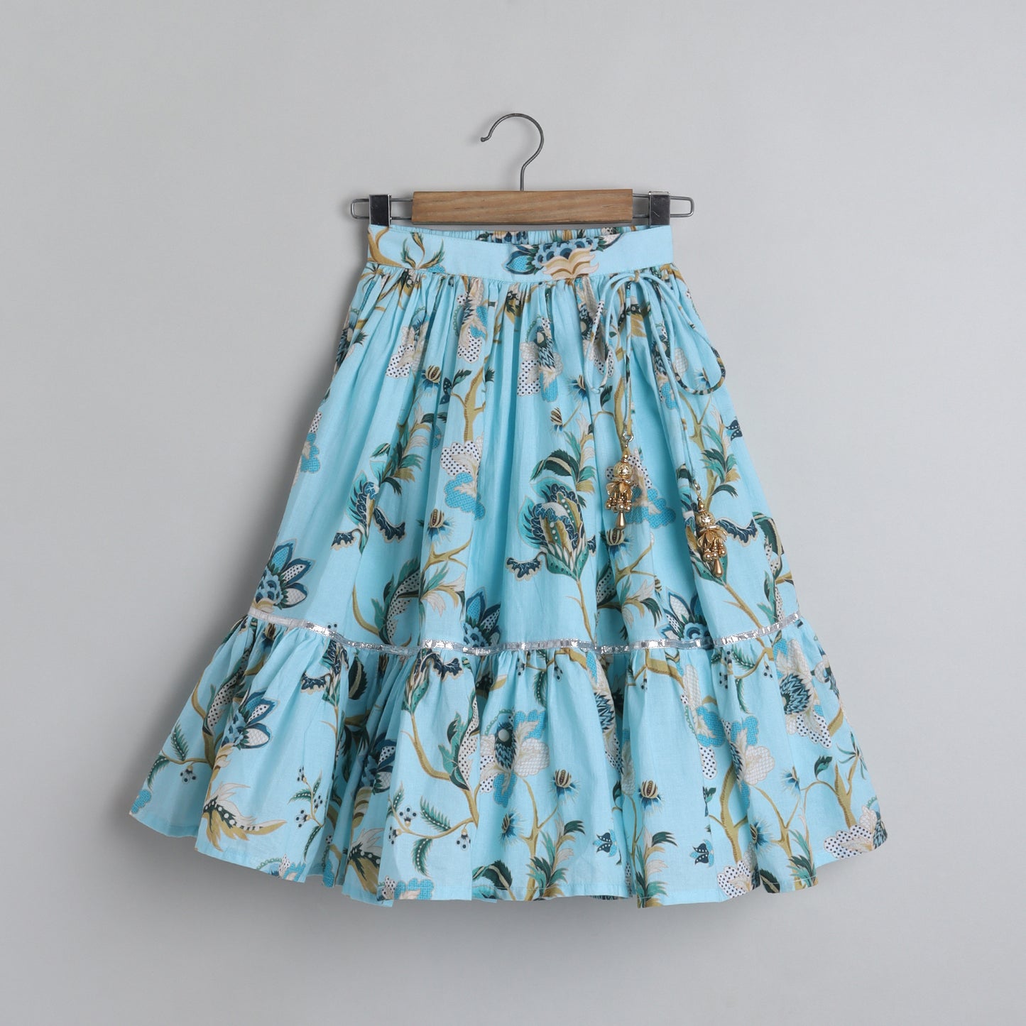 Floral Printed And Pleated Frills Top With Lehenga - funlittleones.com