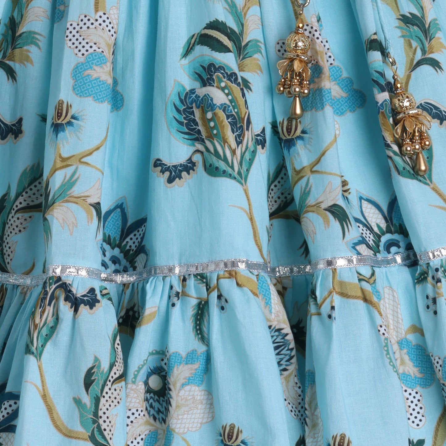 Floral Printed And Pleated Frills Top With Lehenga - funlittleones.com