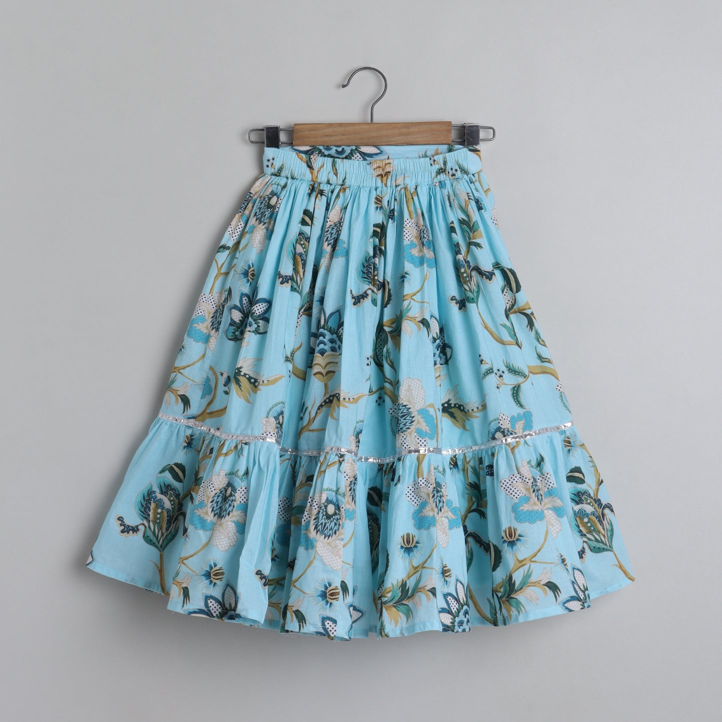 Floral Printed And Pleated Frills Top With Lehenga - funlittleones.com