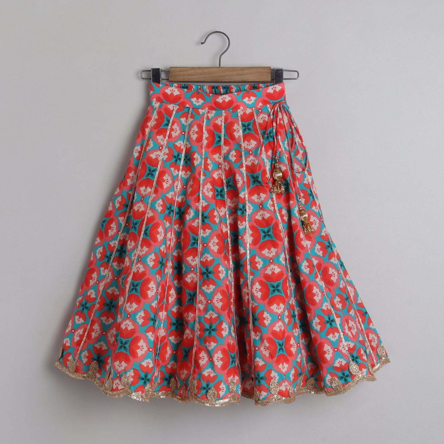 Peach Top With Printed Lace Work Lehenga - funlittleones.com