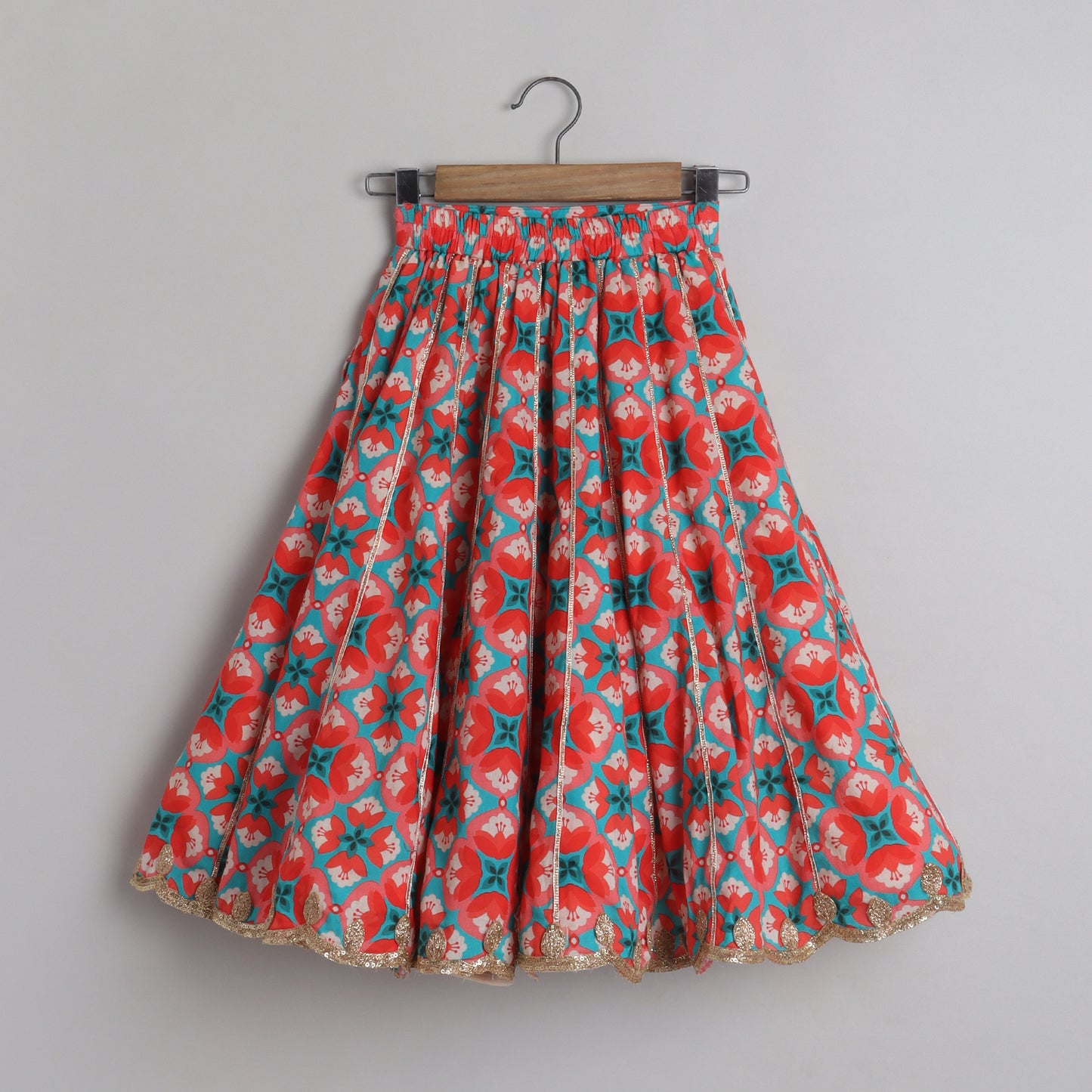 Peach Top With Printed Lace Work Lehenga - funlittleones.com